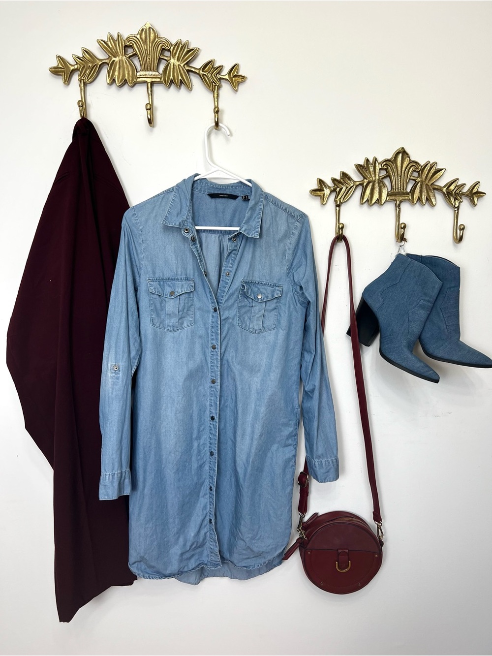 Chambray soft denim button down tunic/dress S ptp 19”